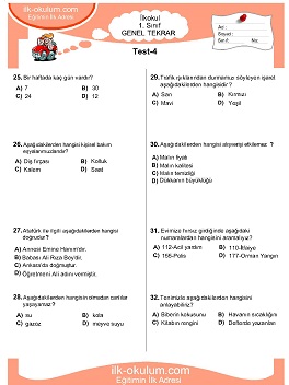 ilkokul 1. Sınıf Genel Tekrar Testleri 